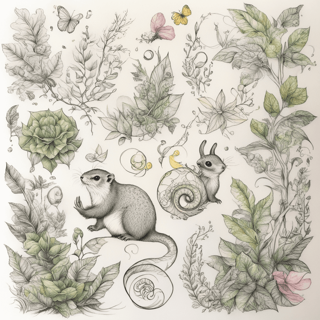 I would like it to look as magical and gentle as possible, but realistic, like a small magical forest. Two ferrets are running through the leaves for distillation, and two fairies are sitting on their fur, a slow forest snail is crawling somewhere along a leaf, a green toad is hiding under a gunner leaf, yellow, pink and blue gypsophila grow here and there, amazing forget-me-nots, phlox, fabulous abutilon, fern and colorful primrose. Yellow, blue, green, pink and blue butterflies flutter among all this beauty. One fairy can peek out from behind the leaves. The other is to sit on a flower, as if resting. The third is to play with a butterfly. It's just that I don't want it to look like just a sleeve, I want it to look like a part of me. It should be a full-fledged picture that can be continued and continued, not fragments, one should flow from the other, but there should also be areas of just clean skin on the hand, that is, no matter where the spot came from, only leaves, flowers, fairies and animals , one ferret will run along the face. one part of the arm is approaching the side, and the other is already on the back running somewhere towards the shoulder. This arrangement will add dynamics and naturalness — the ferrets will seem to actually move along the arm, and not just stand in a static position. This will also help to avoid the feeling of a "straight sleeve", because the drawing will flow around the arm and change perspective when moving. Along the trajectory of movement, butterflies can fly apart, emphasizing the liveliness of the composition. I need to create a joyful feeling of running, freedom, so that the drawing is not just a frozen fragment, but flows around my hand and changes perspective as I move. If the leaves and flowers deviate slightly in the direction of the ferrets' movement, this will create the illusion of speed, as if they are running past and the wind is playing with the plants. Tattoo should be very big